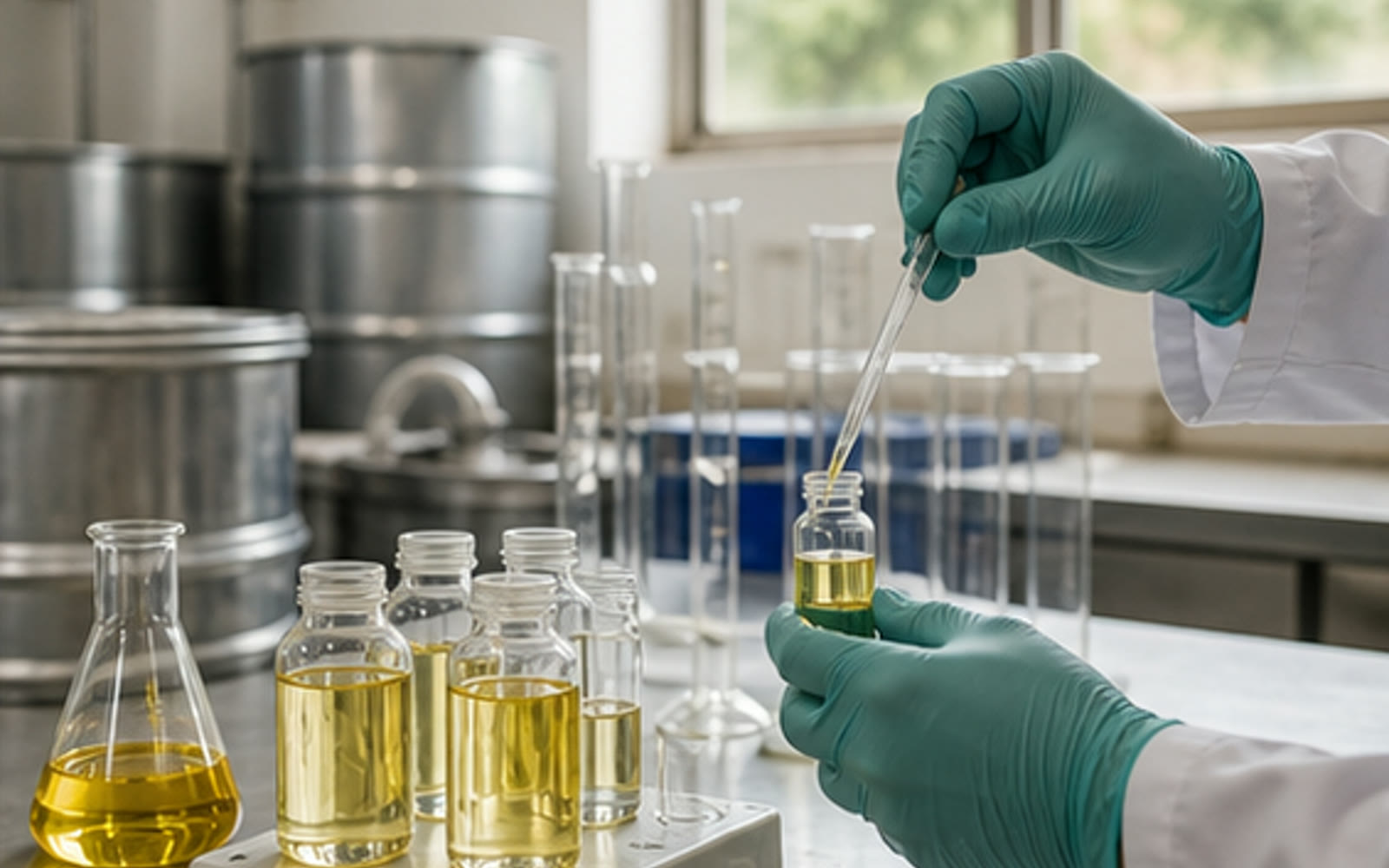 Rapeseed sample drums and lab board reference